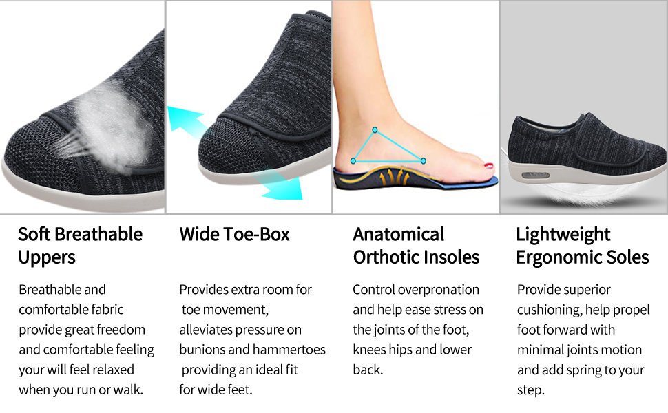 Proven Foot Pain Relief Diabetic Shoes Wide Width Walking Shoes Indoor/Outdoor