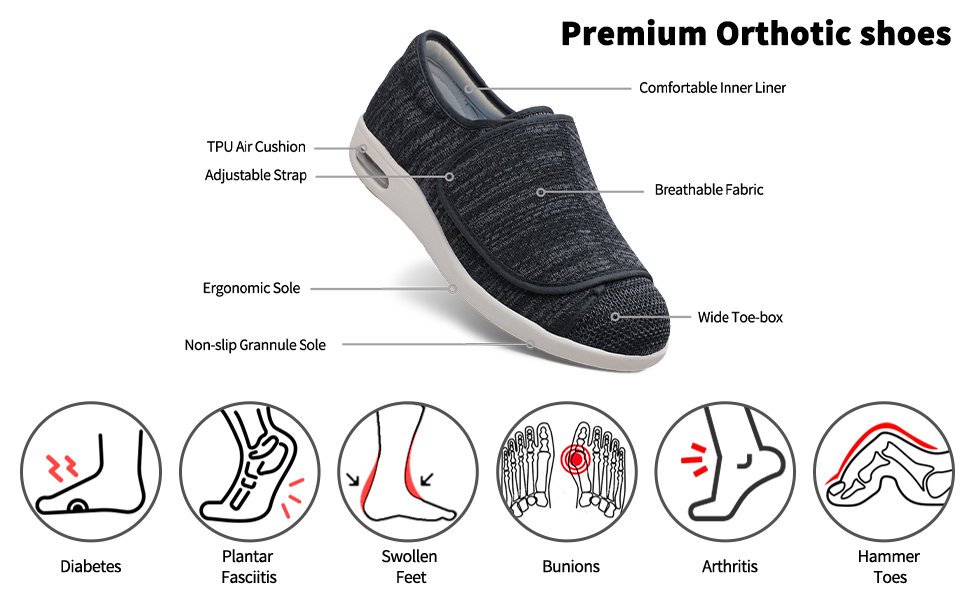 Proven Foot Pain Relief Diabetic Shoes Wide Width Walking Shoes Indoor/Outdoor