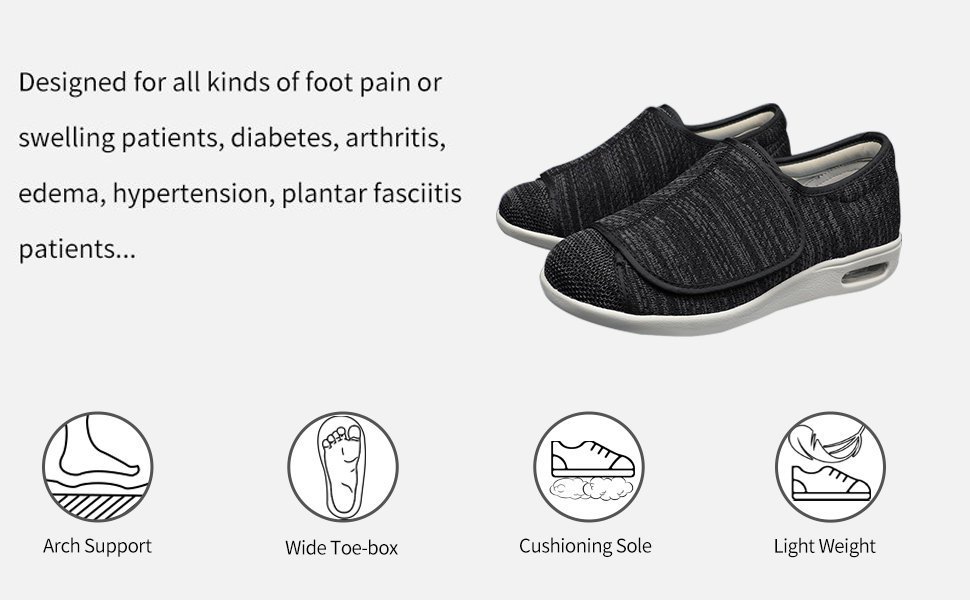 Proven Foot Pain Relief Diabetic Shoes Wide Width Walking Shoes Indoor/Outdoor