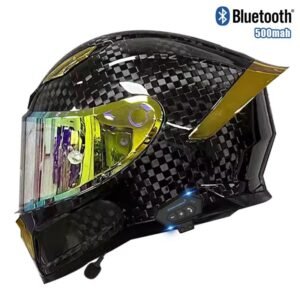 3K Carbon Fiber Full Face Helmet DOT Approved-Carbon Fiber Hard Hat with Bluetooth