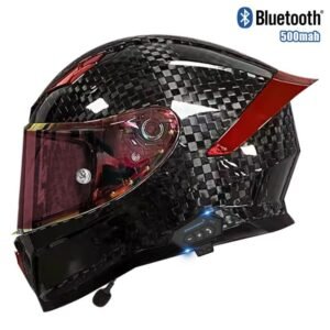12K Carbon Fiber Full Face Helmet DOT Approved-Carbon Fiber Hard Hat with Bluetooth