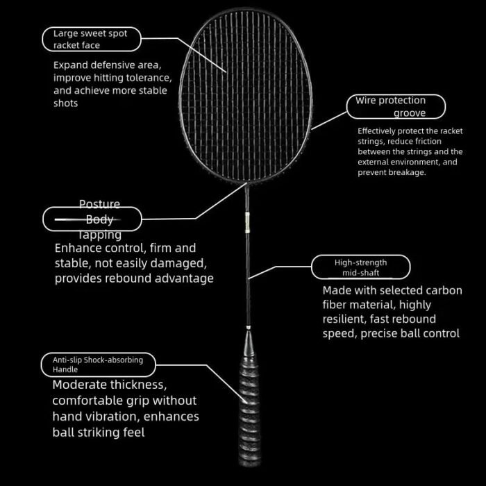 Ultra-Light 5U Carbon Fiber Badminton Racket